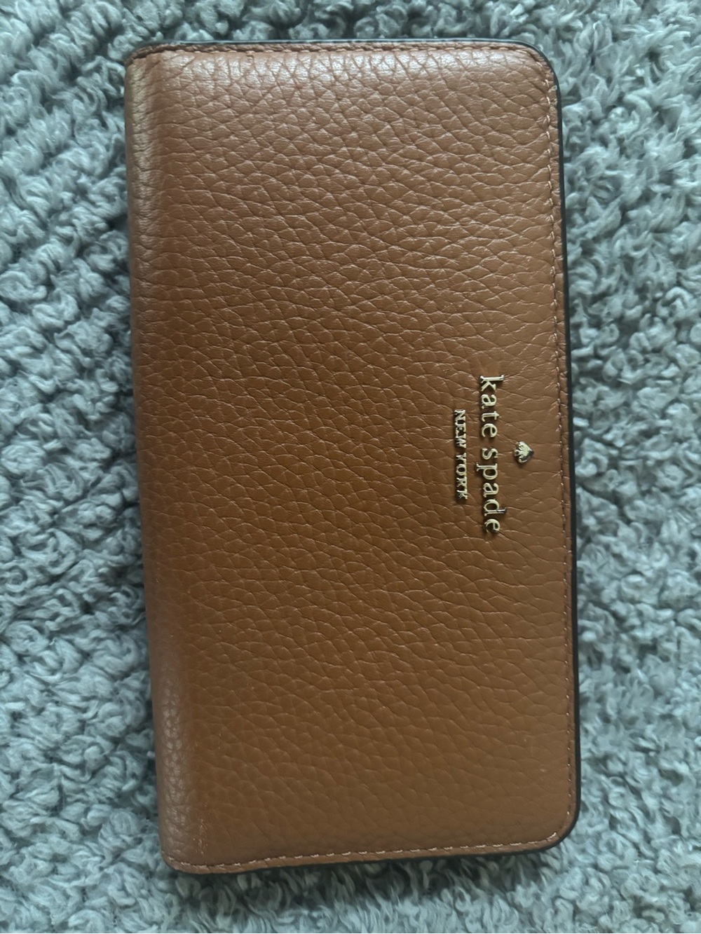 kate spade Brown Pebbled Leather Zip Wallet with Gold Logo